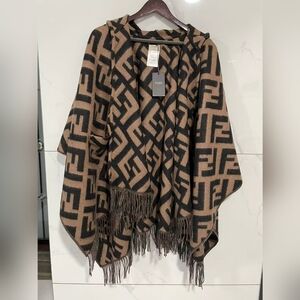 Fendi FF Logo Cashmere Hooded poncho Cape